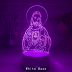 Colorful night light glowing warmly in a dark room, faith-inspired bedroom ambiance