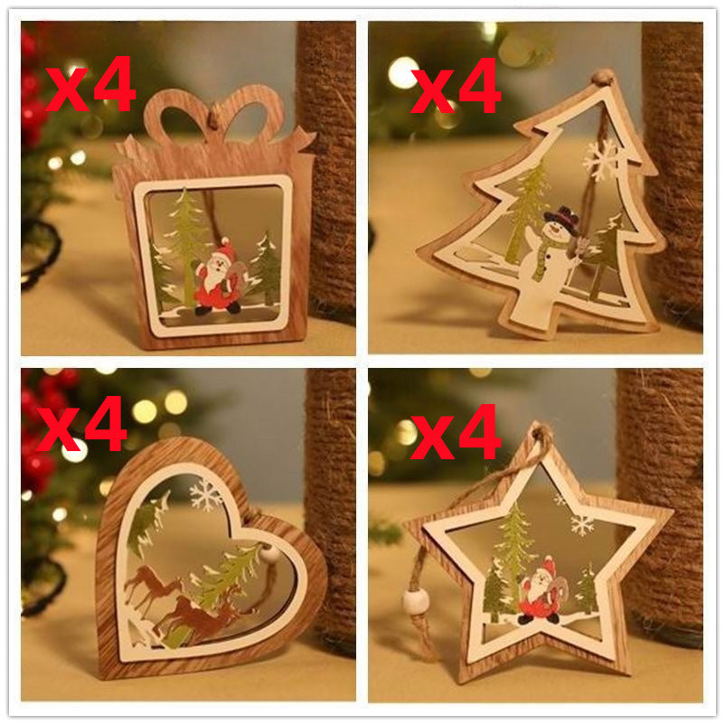 Set of wooden cabin pendants for Christmas