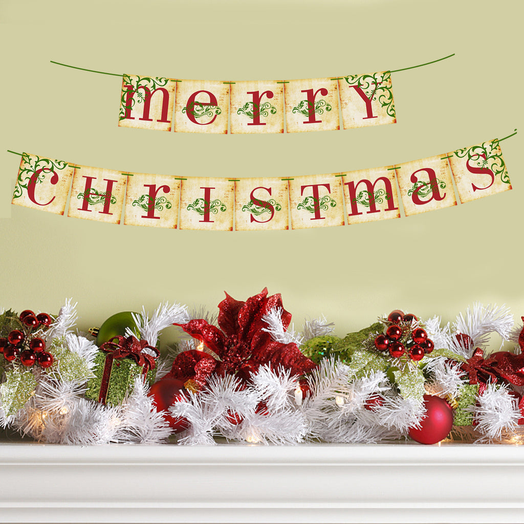 Christmas hanging flag set arranged to show the complete banner design