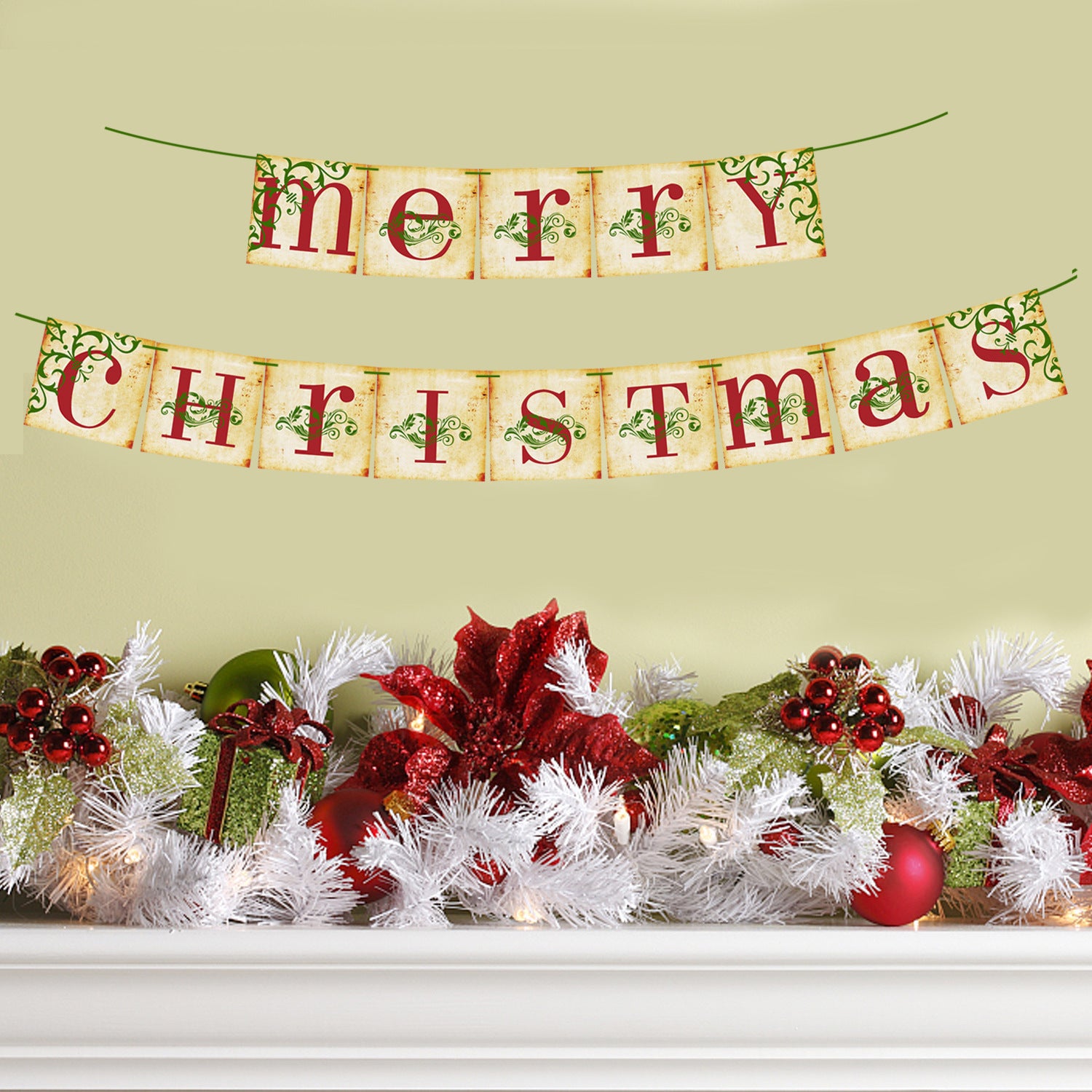Christmas hanging flag set arranged to show the complete banner design