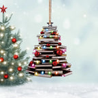 Acrylic Christmas tree pendant ornament showing modern art design in clear acrylic material