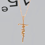 Person wearing Jesus Cross Letter Pendant Necklace casually styled