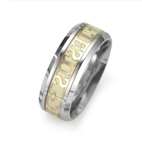 Fluorescent Christian ring in steel brass for parties and special occasions