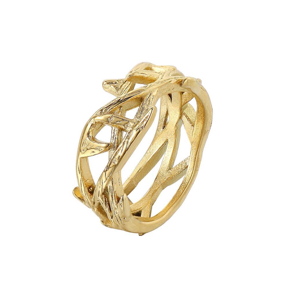 Gold crown of thorns ring displayed on white background for clarity