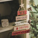 Rustic wooden Christmas wall art showing English blessing message