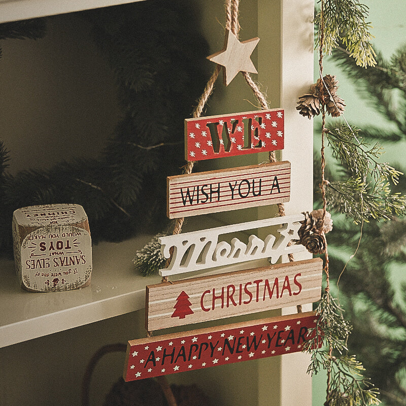 Rustic wooden Christmas wall art showing English blessing message