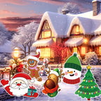 Christmas lawn scene with multiple themed signs