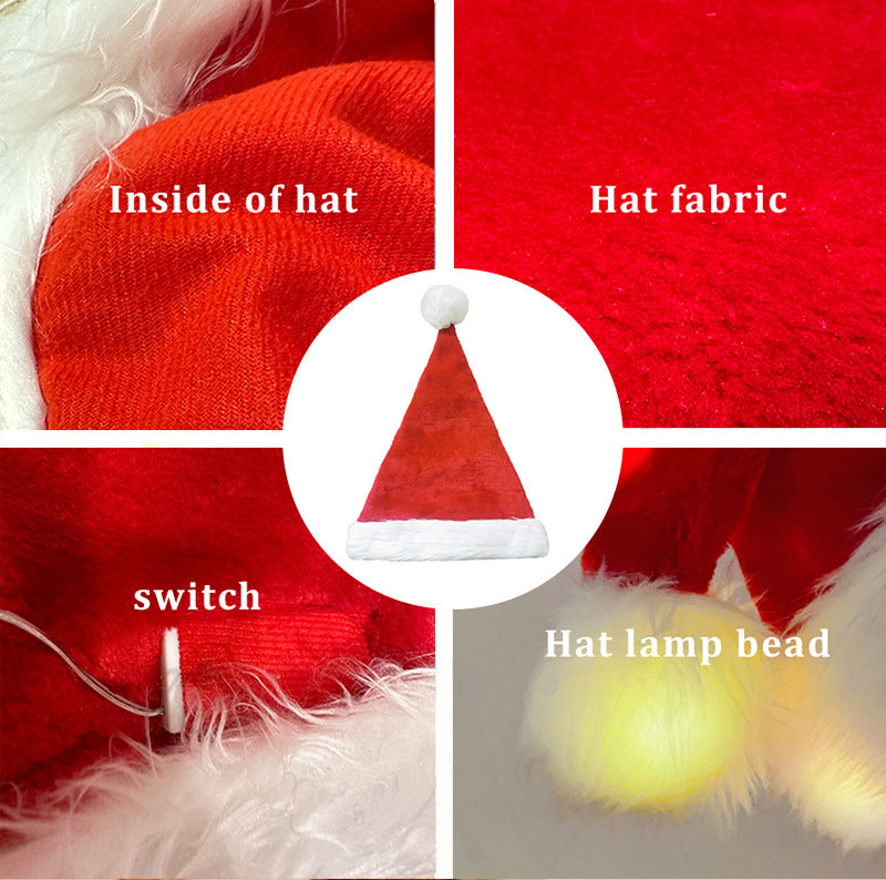Soft plush Christmas hat in warm white LED glow adding magic to Christmas home decor