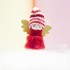 Brown plush angel pendant with wood accent for seasonal faith display