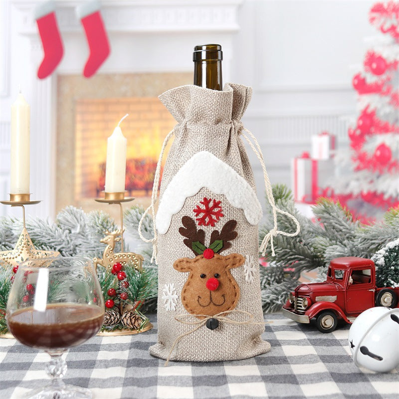 Holiday wine bottle covers creating festive atmosphere for Christmas gatherings