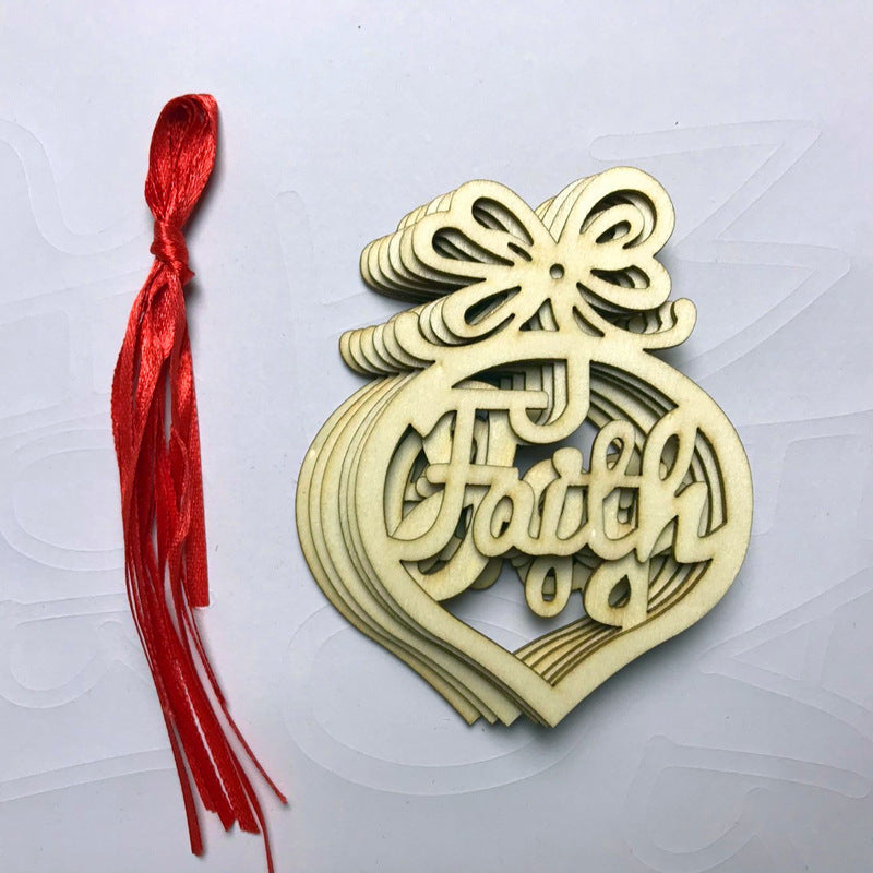 Set of 6 wooden hollow Christmas pendant ornaments displayed together Main image
