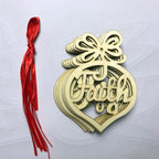 Set of 6 wooden hollow Christmas pendant ornaments displayed together