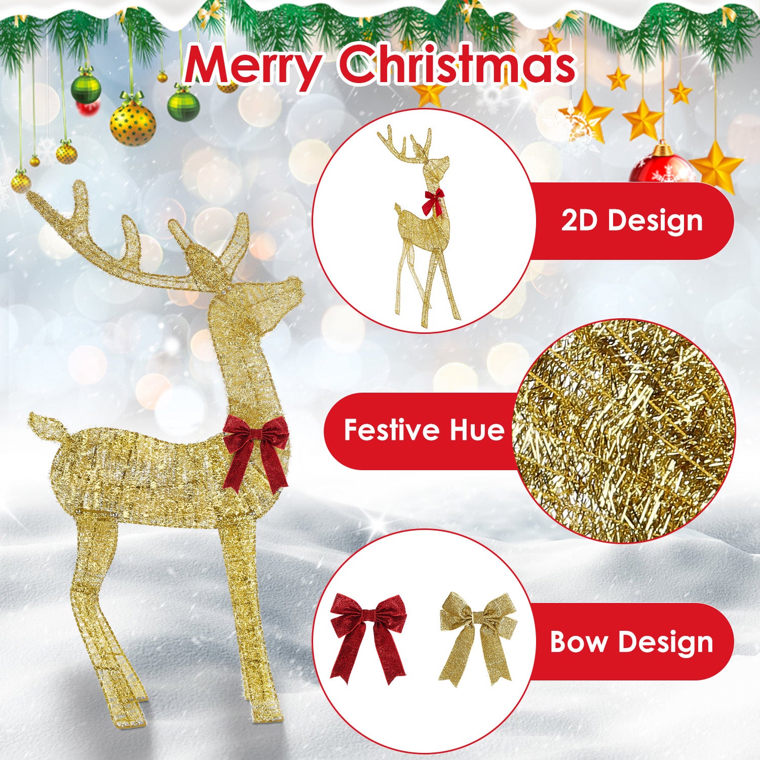 Lighted reindeer and sleigh Christmas display with warm LED lights