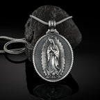 Catholic Virgin Mary pendant with adjustable curb chain detail