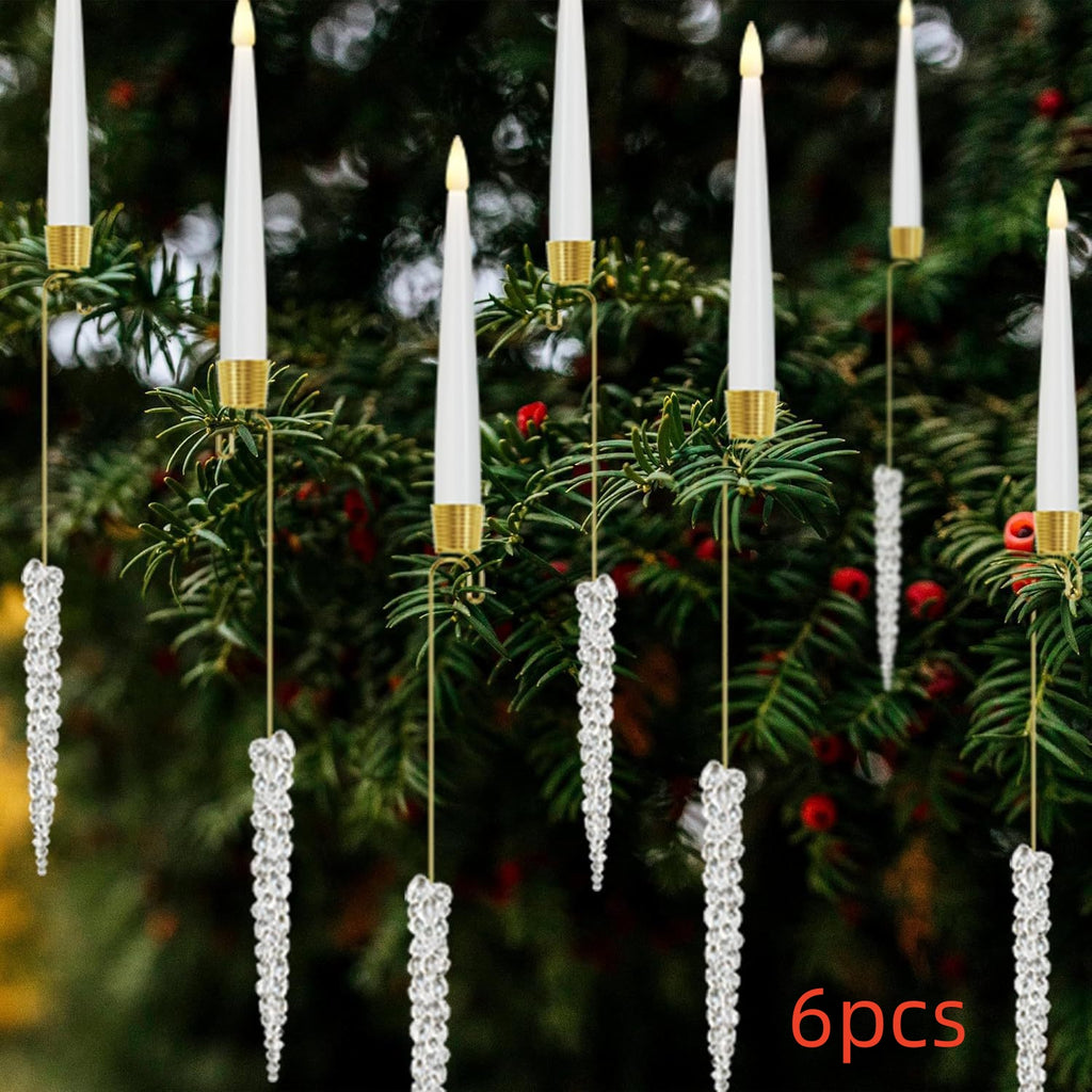 Assorted Christmas icicle ornaments with warm holiday lighting