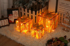 Festive Christmas gift box lights arranged decoratively for seasonal home ambiance