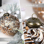 White gold Christmas ball ornaments showing semi-mechanical craftsmanship detail