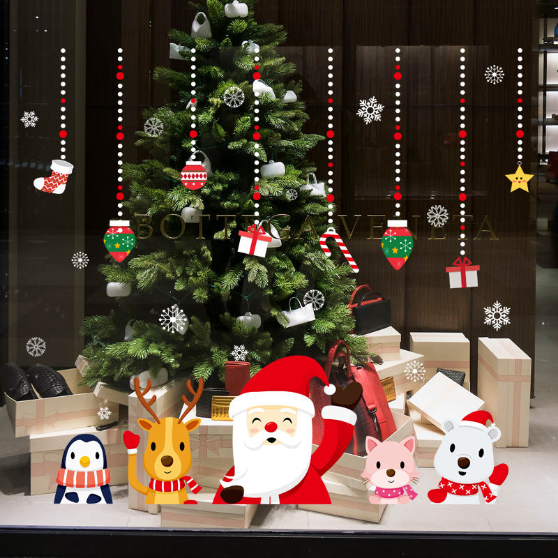Christmas window sticker decoration displayed on glass surface in festive home setting