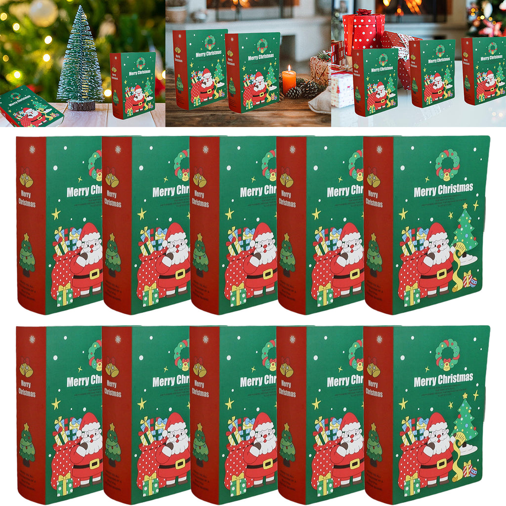 Set of 10 green storybook candy boxes arranged on festive table