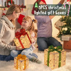 Luminous Christmas gift box set with bows for holiday tree decor