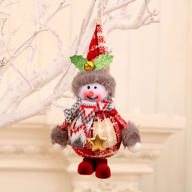 A close-up view of festive foam fabric doll craftsmanship for Christmas decorating