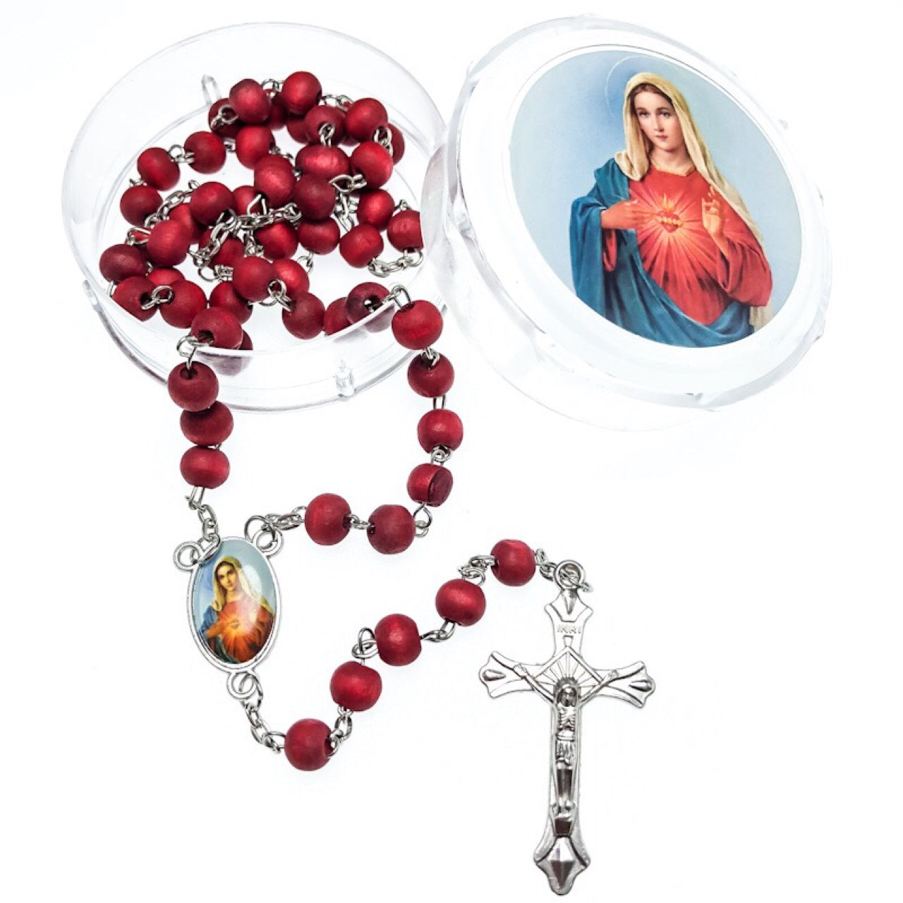 Wooden Catholic rosary necklace gift presentation