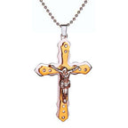 Jesus cross pendant necklace displayed elegantly on dark background