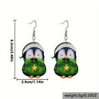 Christmas penguin earrings in red and green for holiday wardrobe