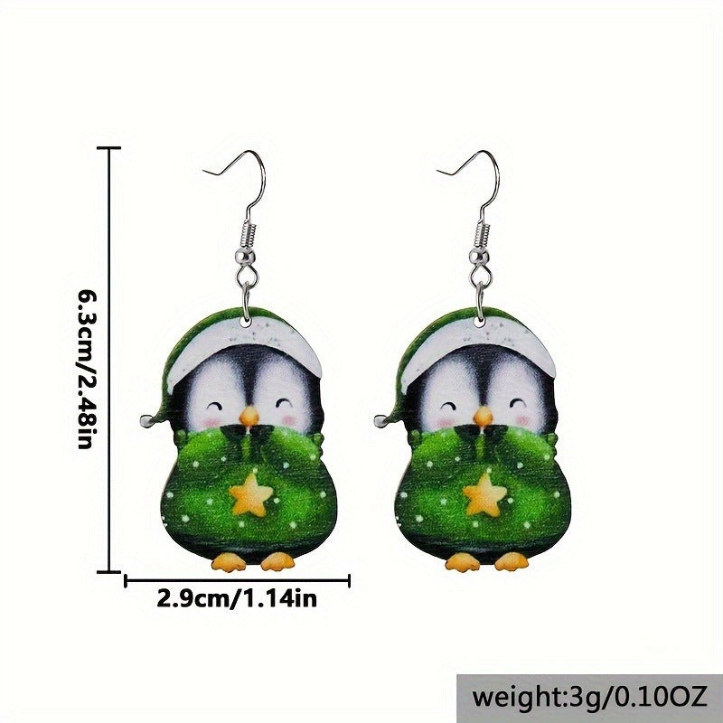 Christmas penguin earrings in red and green for holiday wardrobe