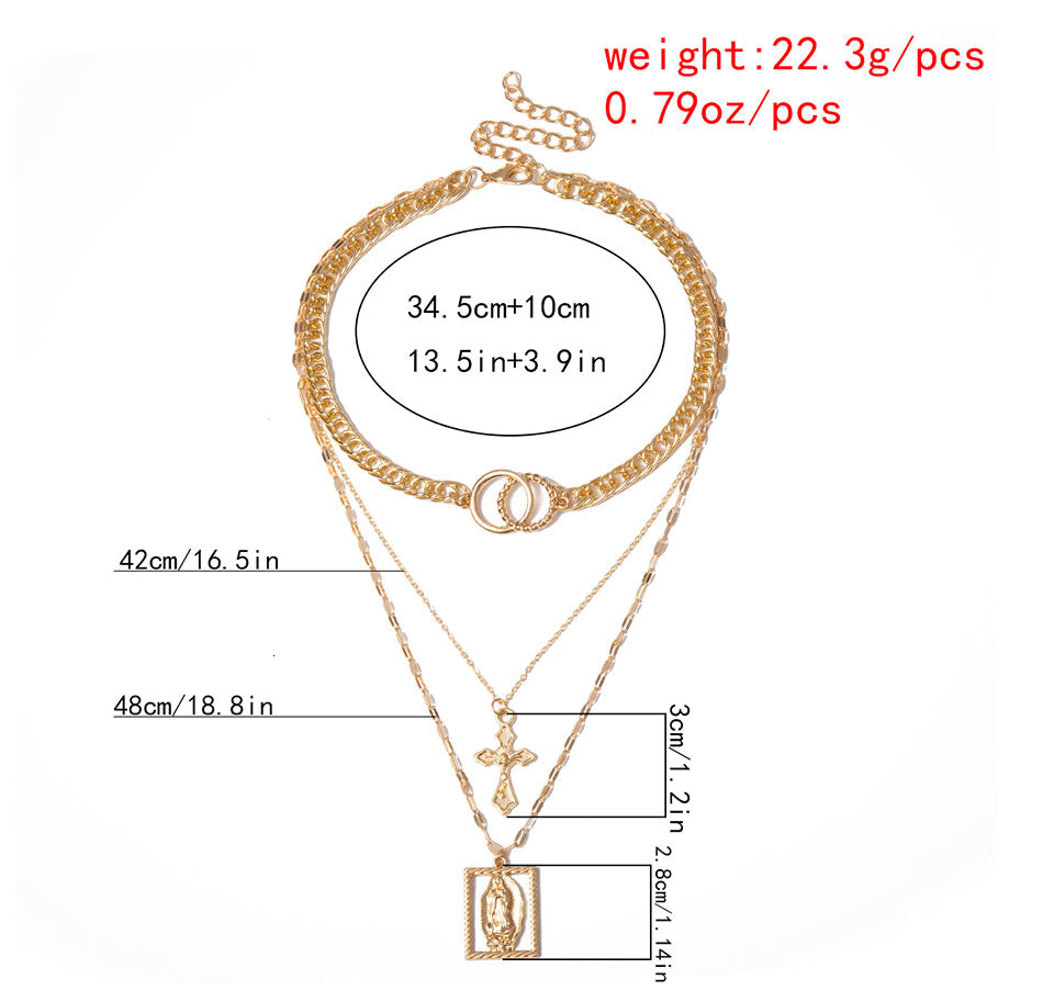 Vintage multilayer embossed Jesus necklace, main front view