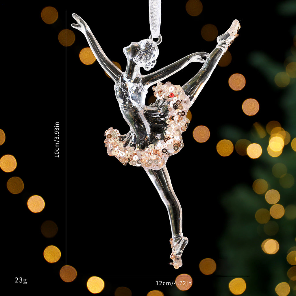 Close-up of sequined acrylic snowflake pendant with sparkle detail