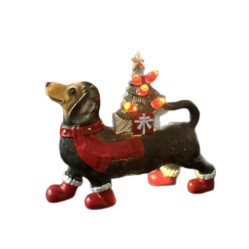 Sausage dog Christmas resin figurine featuring festive holiday design Main image