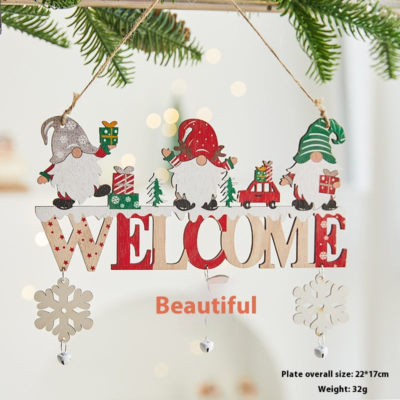 Set of wooden Christmas ornaments displaying various festive letter card designs