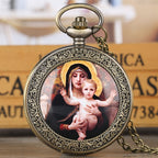 Silver-tone pocket watch with green patina detail on decorative chain