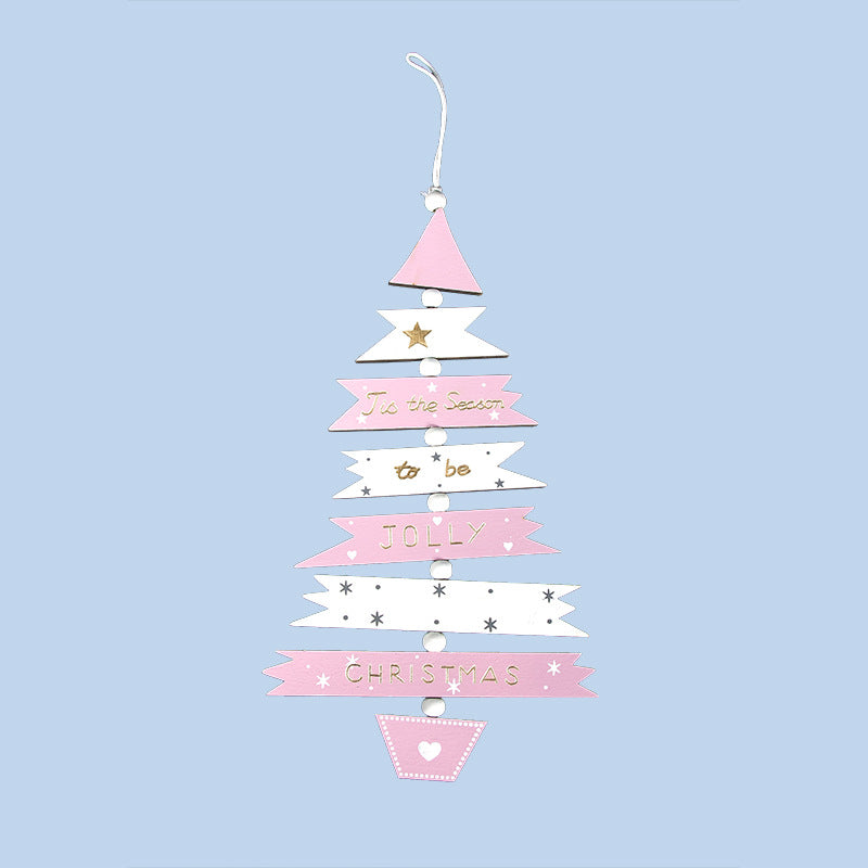 Festive wooden Christmas tree pendant with string for hanging