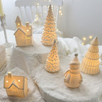 Ceramic small house Christmas decoration with gentle light for tabletop display