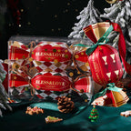 Christmas gift boxes with assorted stickers and ribbon accessories