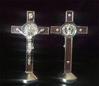 Classic St Benedict wood cross ornament with circular base