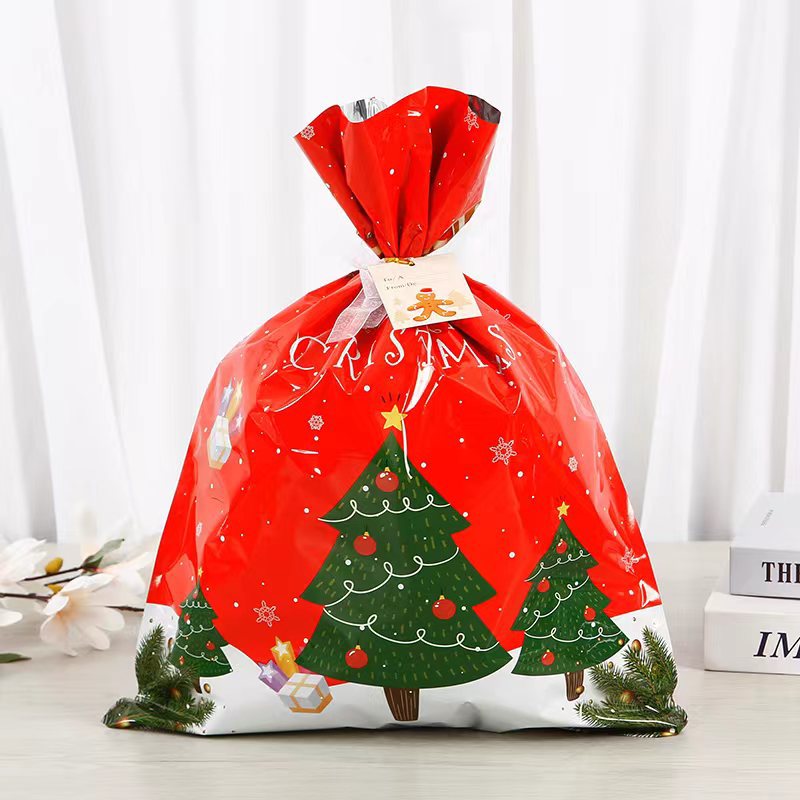 Holiday treat bags with drawstring top for Christmas party favors