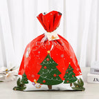 Holiday treat bags with drawstring top for Christmas party favors