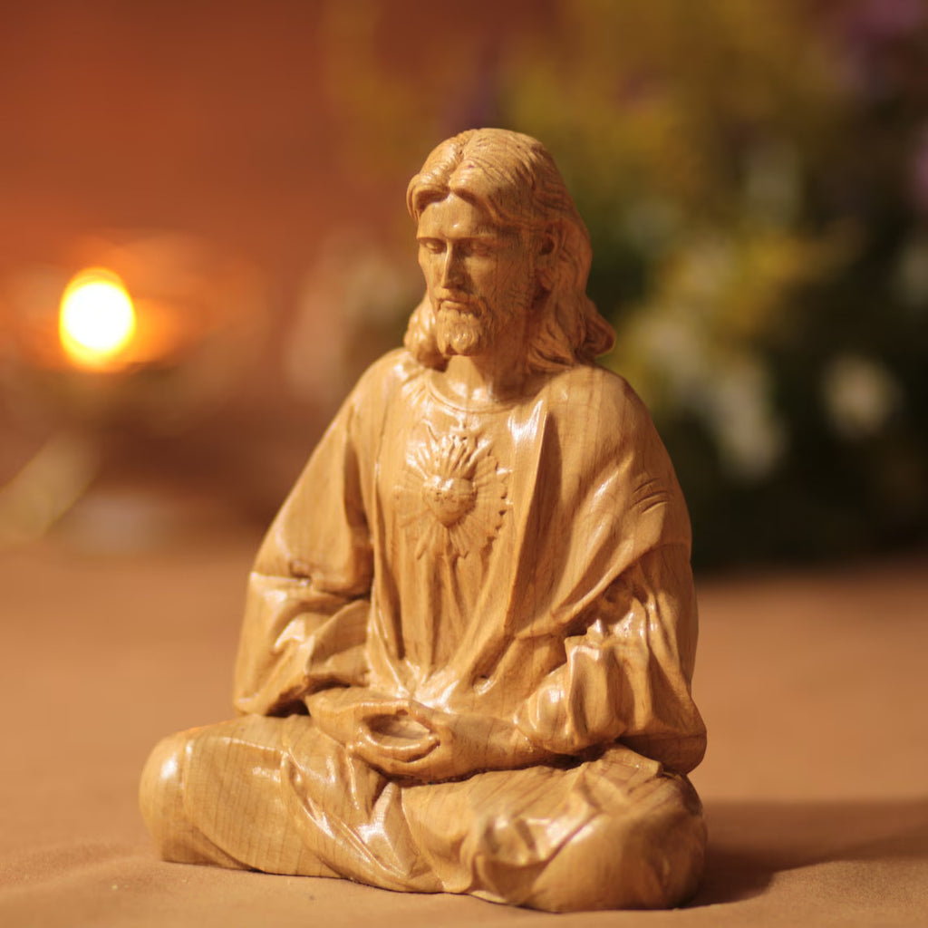 Jesus Christmas ornament displayed on festive holiday mantel