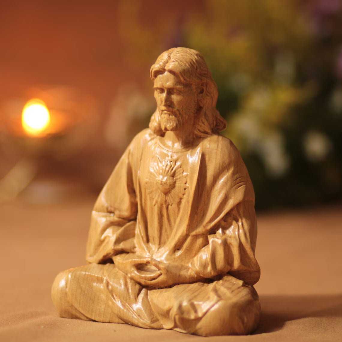 Jesus Christmas ornament displayed on festive holiday mantel