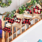 Red and black grid Christmas pet socks ornament with festive holiday charm