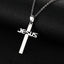 Titanium steel cross pendant necklace with Jesus figure on round bead chain in silver tone