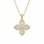 925 Sterling Silver floral cross pendant necklace featuring marquise and baguette crystals