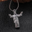Front view of vintage distressed sterling silver Jesus pendant with antique finish