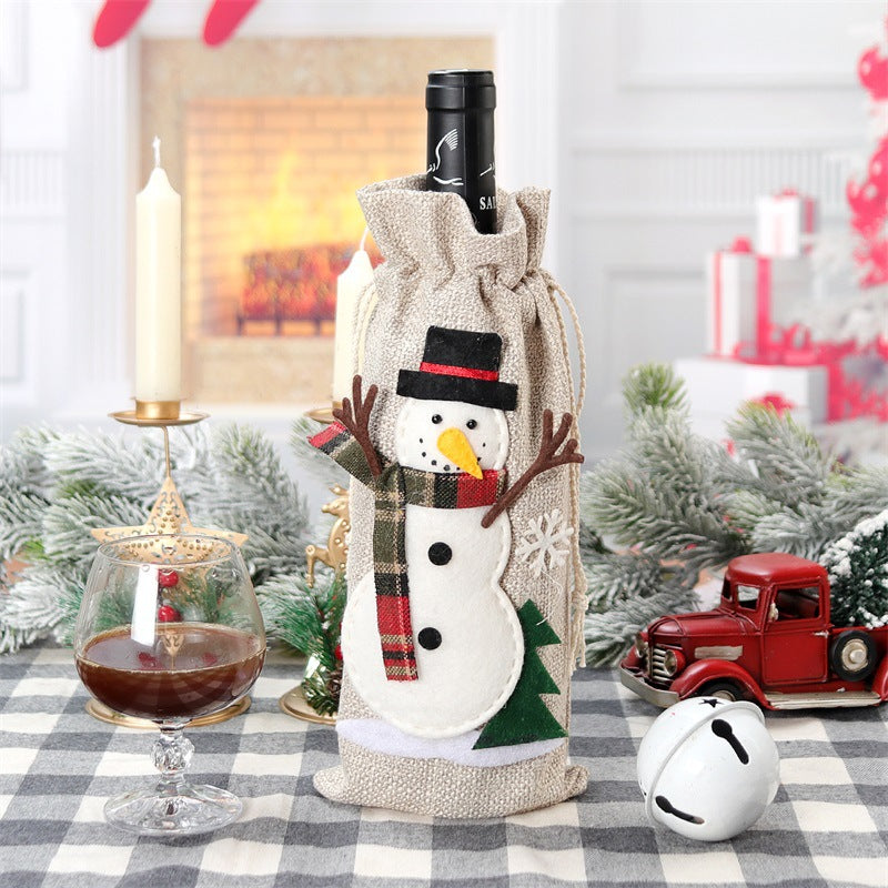 Christmas linen bottle bag set with multiple festive holiday designs
