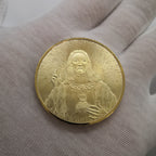 Gold plated commemorative coin featuring Jesus Christ - religious faith gift