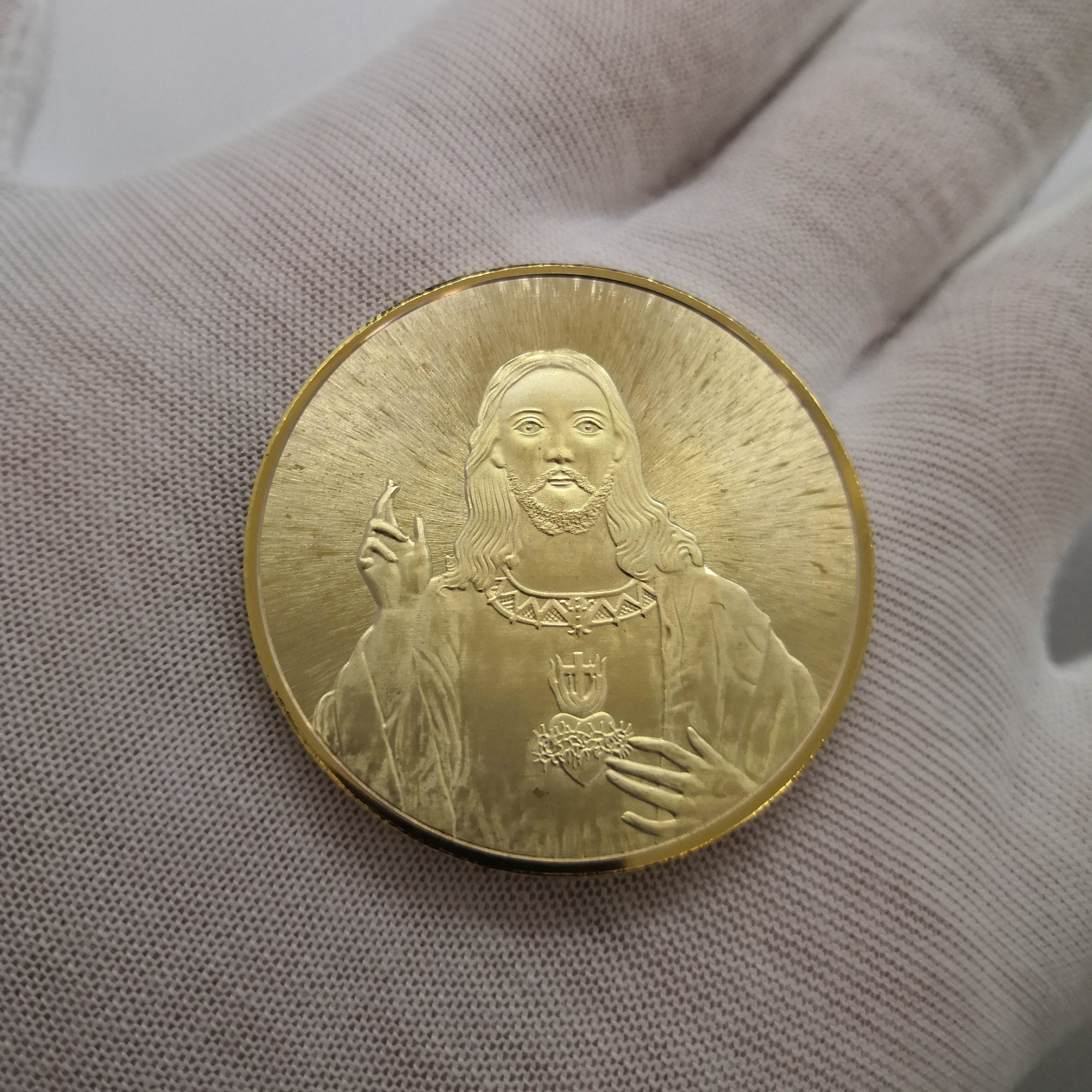 Gold plated commemorative coin featuring Jesus Christ - religious faith gift