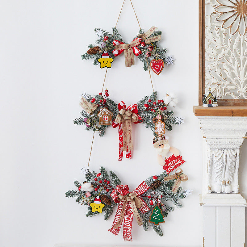Bowknot rattan garland with snowflake and horn pendants for Christmas home decor